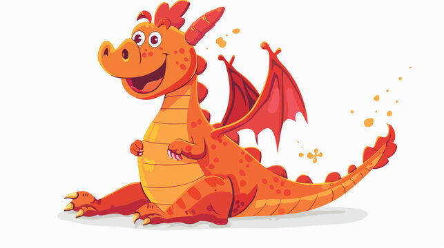Cartoon happy dragon on white background flat vector isolated