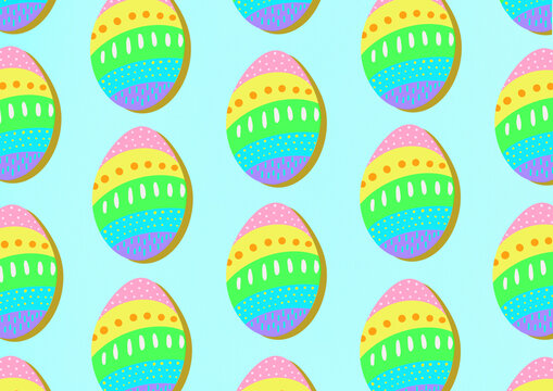 Colorful seamless pattern Easter eggs against blue background