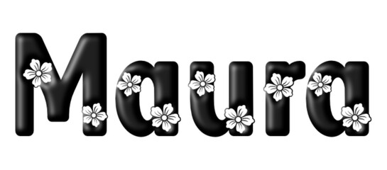 Maura - name black color - written with engraved typical Hawaiian hibiscus flowers- word for websites, e-mail, sublimation greetings, banners, cards, t-shirt, sweatshirt, prints, cricut, silhouette, - obrazy, fototapety, plakaty