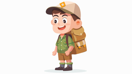 Cartoon happy little boy scout flat vector isolated on - obrazy, fototapety, plakaty