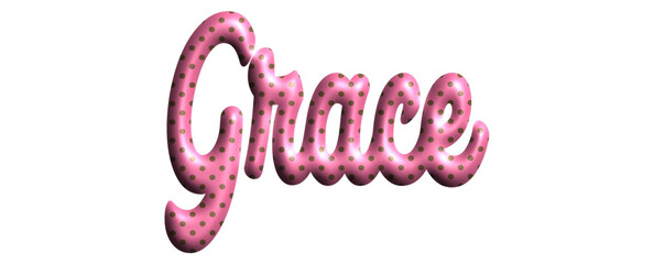 Grace - pink color with dots, fabric style -name - three-dimensional effect tubular writing - Vector graphics - Word for greetings, banners, card, prints, cricut, silhouette, sublimation - obrazy, fototapety, plakaty