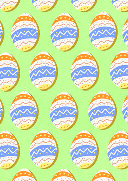 Seamless pattern of Easter eggs against green background