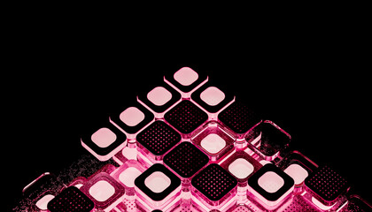 Black computer chips illuminated with pink light