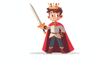 Cartoon happy prince holding a sword flat vector isolated