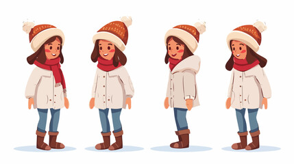 Cartoon happy little girl in winter clothes flat vector