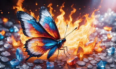 Butterfly near the fire - obrazy, fototapety, plakaty