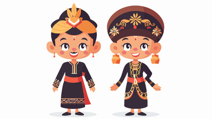 Cartoon Indonesian couple wearing Javanese traditional