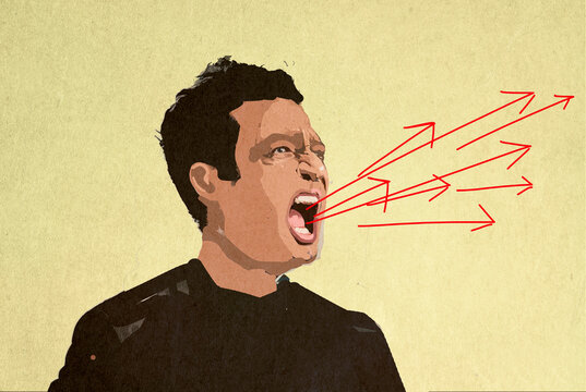 Angry man shouting against yellow background