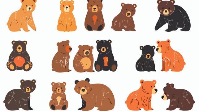 Cartoon little bears collection set flat vector isolated