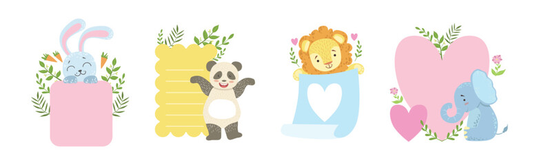 Message Template with Cute Animal and Flora Vector Set