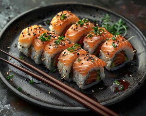 sushi with salmon and wasabi