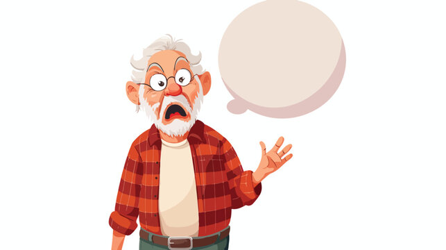 Cartoon shocked old man with speech bubble flat vector