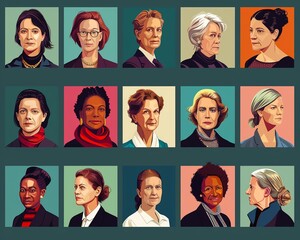 Inspiring Women Illustrate vector portraits of influential women throughout history who have made significant contributions to society, such as scientists