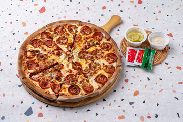 Pizza, original, pepperoni, combination, olive, ham, cheese, sweet potato, tomato, chicken, fried, fried