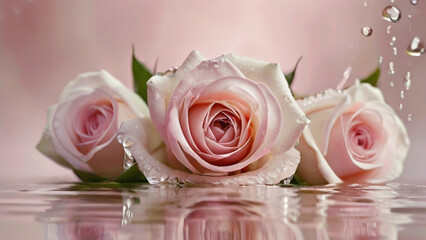 A Captivating Array of Rose Flowers in Various Soft and Romantic Light color 
rose in pink red blue purple yellow green  with water drops lying on the sepals of the flowers 