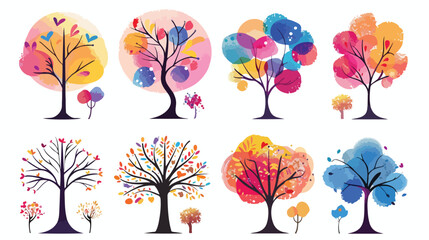 Colorful Hand-drown Tree Vector illustrations flat vector