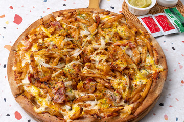 Pizza, original, pepperoni, combination, olive, ham, cheese, sweet potato, tomato, chicken, fried, fried