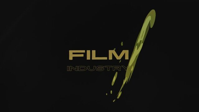 Film industry inscription of golden color on black background. Luxurious atmosphere. Graphic presentation with dynamically moving spot. Entertainment concept
