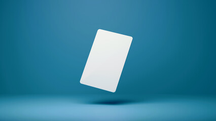 Blank mockup one bank (gift) card with shadows on a blue background. Debit card mock up. Name card design mock up presentation.