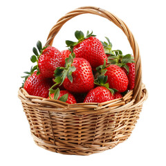 Strawberry in a wicker basket on transparent background. shopping for fruit in the supermarket.