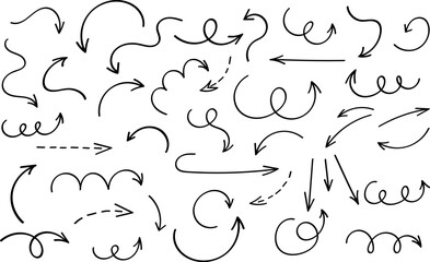 Arrows black set icons. Collection different arrows sign. Arrow direction, movement, turns and rotation. isolated on white background.