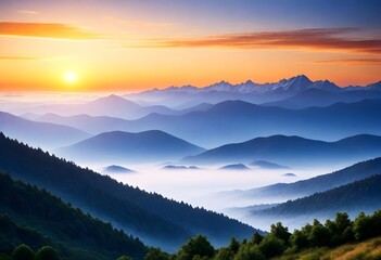 Invigorating morning sunrise over a misty mountain (3) 1