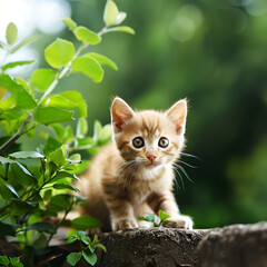 Naklejka na ściany i meble Beauty ginger kitten on nature backgrounds