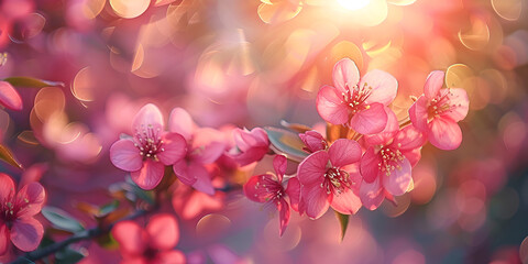 Obraz na płótnie Canvas Pink cherry blossoms sakura flowers soft focus wallpaper background, generative ai