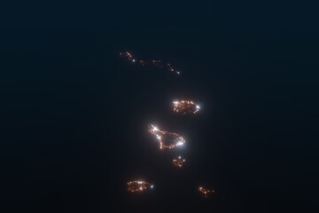 Aerial shot on Canary islands at night, view from west. Imitation of satellite view on islands with street lights and glow effect. 3d render - obrazy, fototapety, plakaty