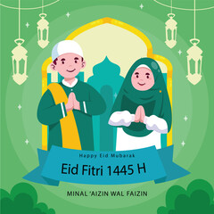 The Children raising their hands and wishing them a happy Eid al-Fitr 1445 H