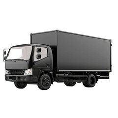 car mockup template black delivery cargo truck on isolated on transparent background.