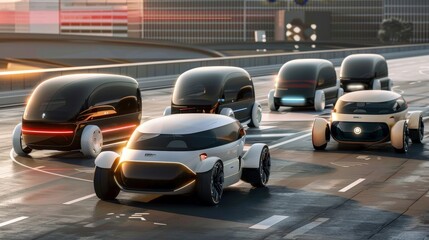 An assortment of sleek and futuristic self-driving cars  raw AI generated illustration