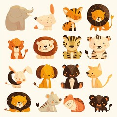 wild jungle animals set vector illustration