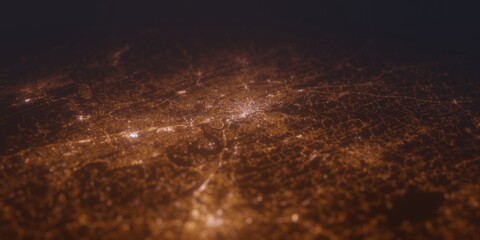 Street lights map of Knoxville (Tennessee, USA) with tilt-shift effect, view from south. Imitation of macro shot with blurred background. 3d render, selective focus - obrazy, fototapety, plakaty
