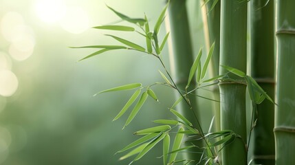 Fototapeta na wymiar Bamboo Grove A minimalist scene featuring a serene bamboo grove bathed in soft natural light evoking a sense of tranquility and eco-friendliness AI generated illustration