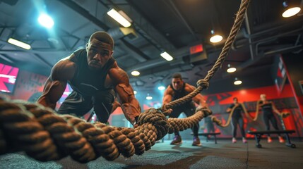 Battle Rope Blast Professional captures of individuals slamming waving and whipping battle ropes in high-intensity interval training HIIT workouts  AI generated illustration