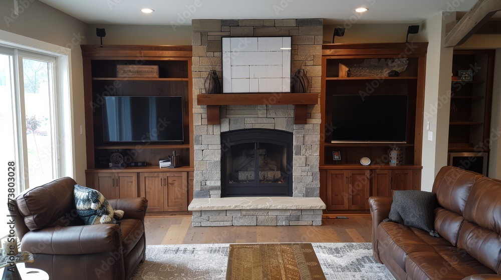 Aufkleber built-in fireplace with custom mantel ai generated illustration