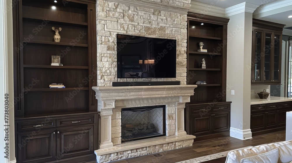Poster built-in fireplace with custom mantel ai generated illustration