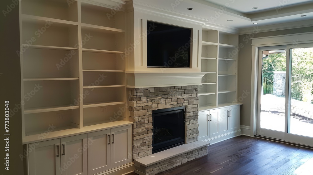 Aufkleber built-in fireplace with custom mantel ai generated illustration