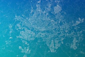 Naklejka premium Map of the streets of Johannesburg (South Africa) made with white lines on greenish blue gradient background. 3d render, illustration