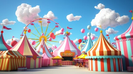 Carnival Extravaganza A vibrant carnival scene with colorful tents spinning Ferris wheels and cotton candy clouds offering a festive  AI generated illustration