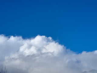 White fluffy cumulus clouds in the summer sky, natural clouds background