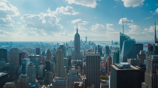 City Skylines Cinematic shots of city skylines and panoramic views showcasing the urban landscape and architectural landmarks against the backdrop of  AI generated illustration