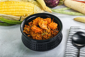 Indian cuisine - Biryani rice with prawn