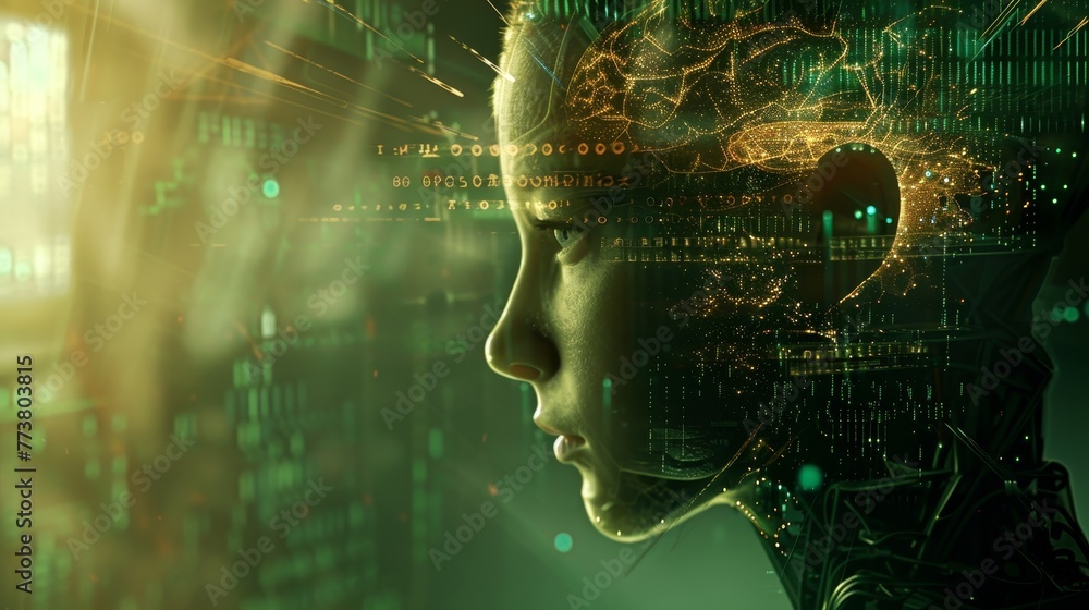 Poster contemplating the concept of consciousness in relation to advanced ai systems ai generated illustrat