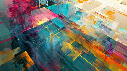 Contemporary interpretations of technological advancements in a digital abstract landscape  AI generated illustration - obrazy, fototapety, plakaty