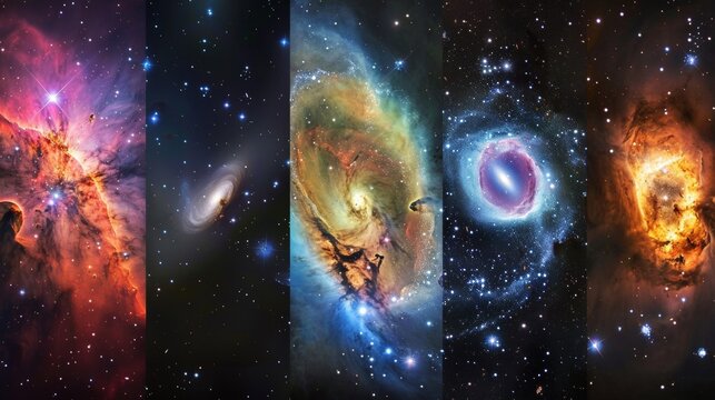 Cosmic Exploration Detailed photographs of celestial bodies and astronomical phenomena from dazzling  AI generated illustration