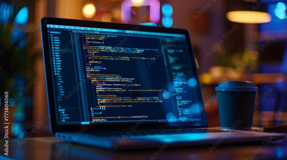 Poster debugging code on a laptop screen ai generated illustration