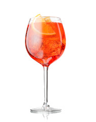 Aperol spritz cocktail with orange slice and ice isolated