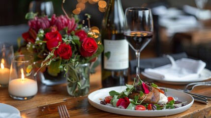 Date Night Dinners Professional captures of romantic dinners delivered for date nights at home with candlelit ambiance gourmet cuisine  AI generated illustration